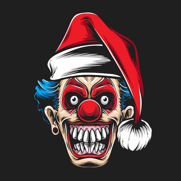 Scary clown with santa hat vector