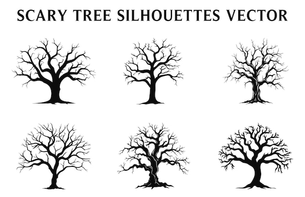 Scary Dead Tree black Silhouettes illustration Set Halloween tree vector Bundle