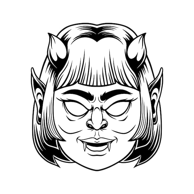 Scary devil girl mascot illustration