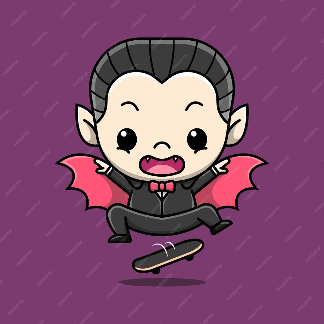 Premium Vector | Scary dracula is jumping on a skate board cartoon ...