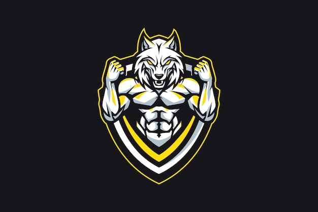 Spaventosa espressiva muscolosa illustrazione del logo del lupo mascotte per giochi ed esports