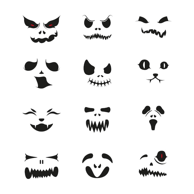 Vector scary face set for halloween