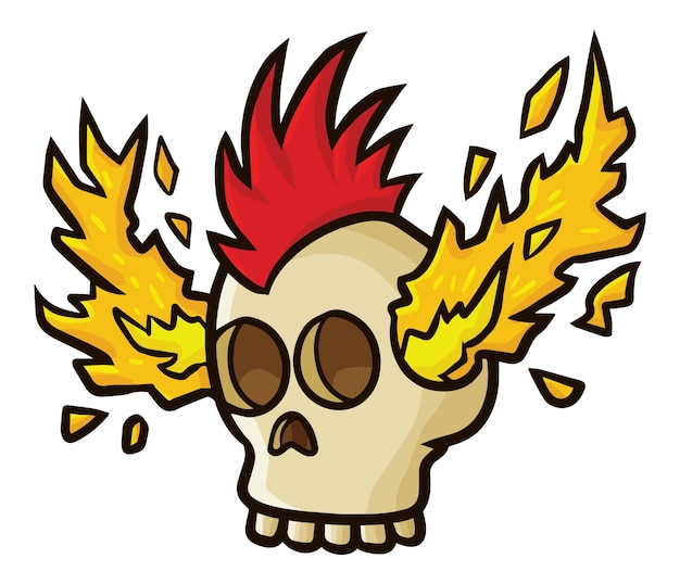 Scary flame skull cartoon illustration