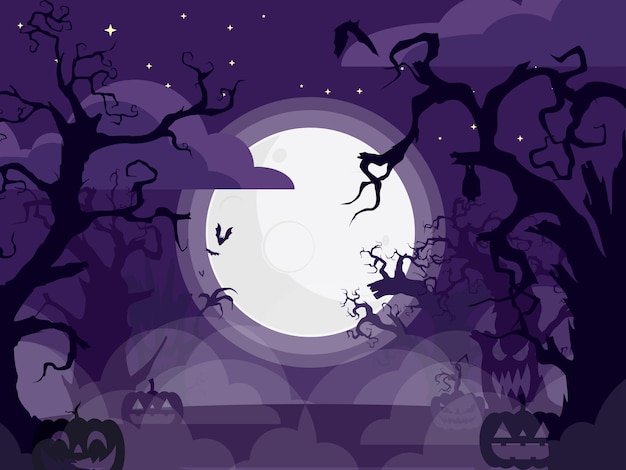 scary forest with moon and pumpkin. halloween forest for background vector EPS10