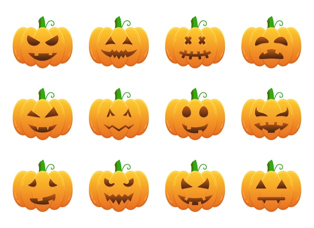 Facce spaventose e divertenti per l'illustrazione della zucca di halloween