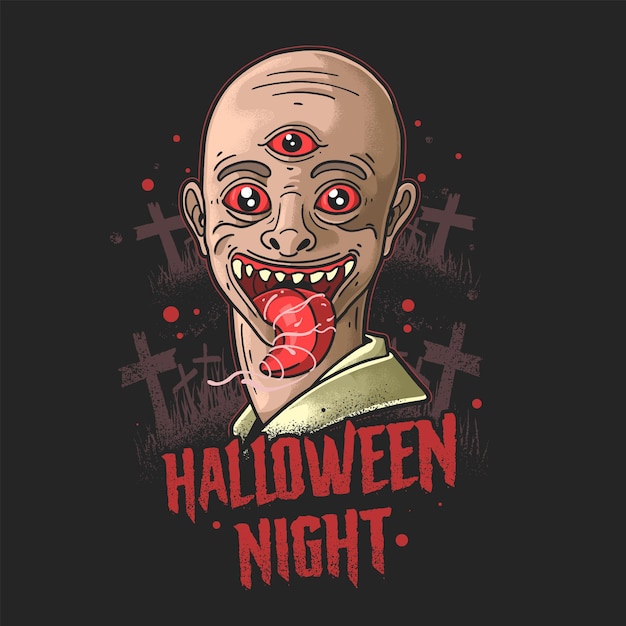 Scary ghost haunting halloween night illustration vector