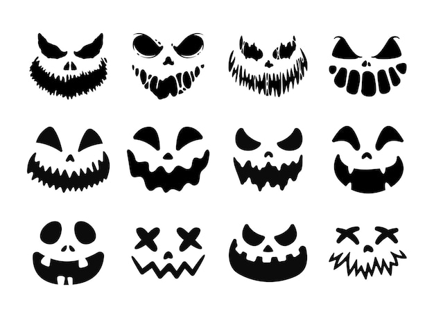 Vector scary ghost horror face silhouette vector for carving on halloween pumpkin