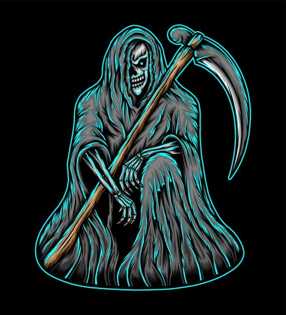 scary grim reaper illustration. premium vector