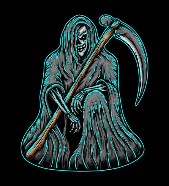 Scary grim reaper illustration. Premium vector