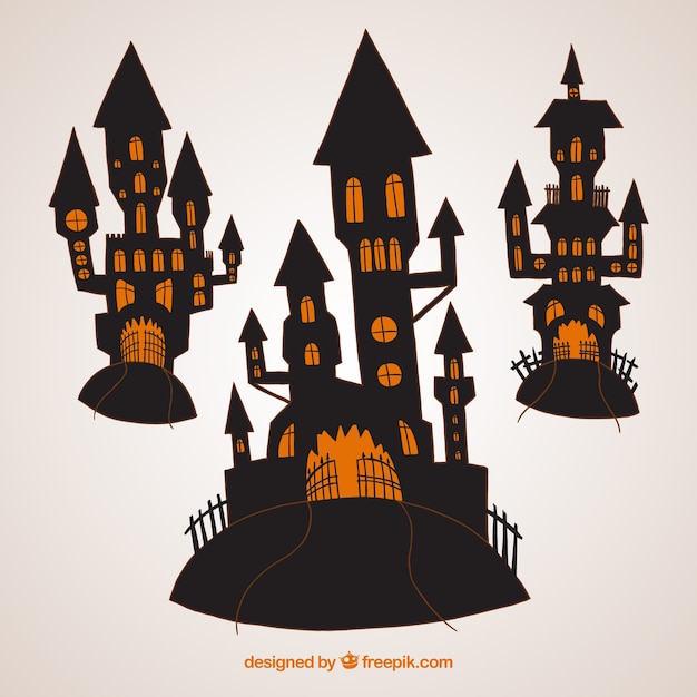 Vector scary halloween castles