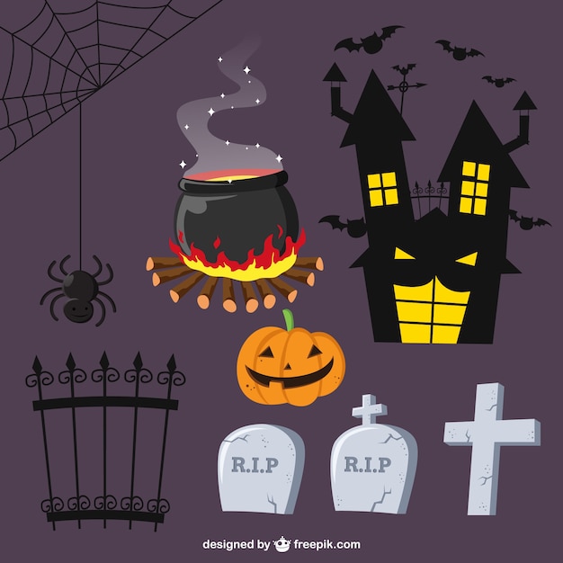 Vector scary halloween elements collection