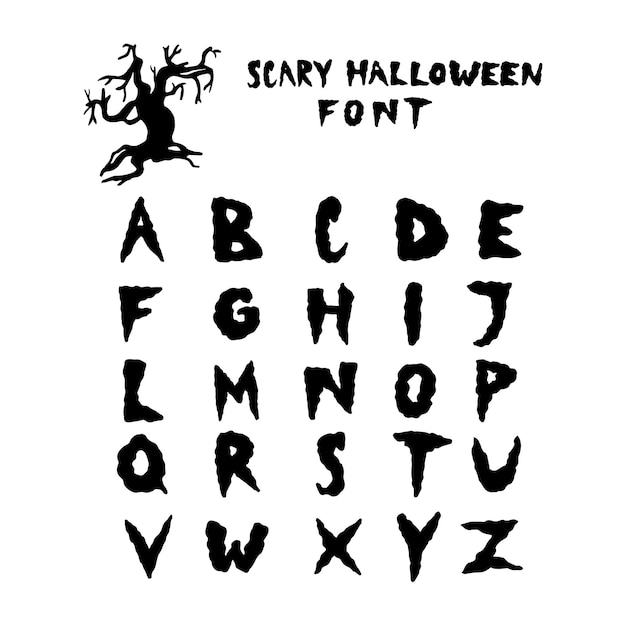 Scary Halloween font Hand drawn creepy alphabet Vector illustration