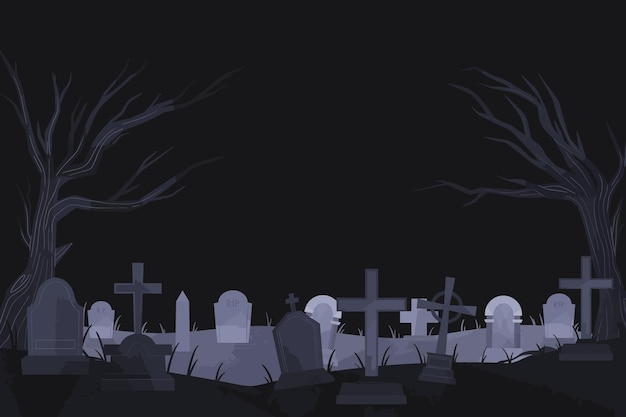 Vector scary halloween graveyard illustration background