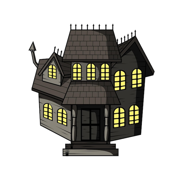 Страшный дом с привидениями на Хэллоуин. Векторная иллюстрация