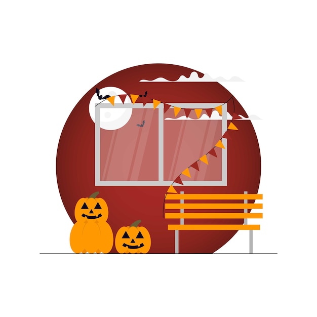 Vector scary halloween house decoration