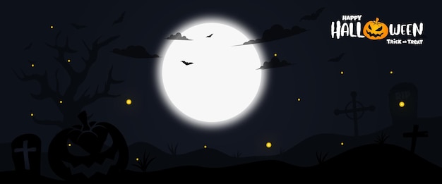 怖いハロウィンの夜 黒背景 イラスト HAPPY HALLOWEEN トリック・オア・トリート