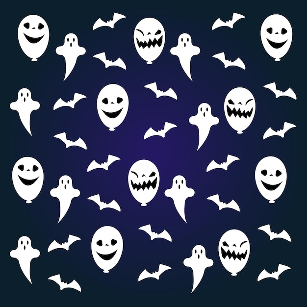 Scary Halloween pattern with ghosts and bats