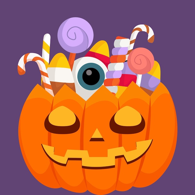 怖いハロウィーン カボチャとキャンディ キャラクター デザイン イラスト