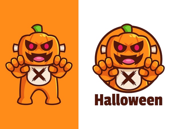 Scary halloween pumpkin cartoon character logo design