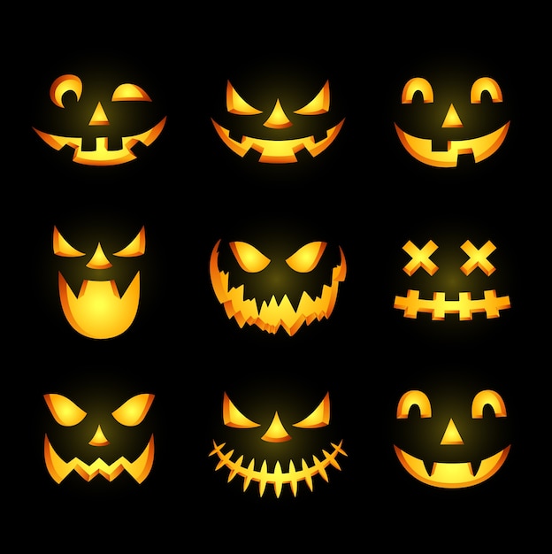 Vector scary halloween pumpkin face icon