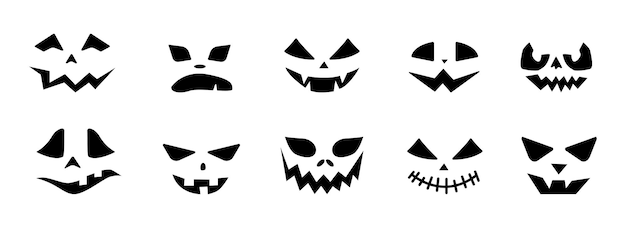 Scary halloween pumpkin faces icons set.