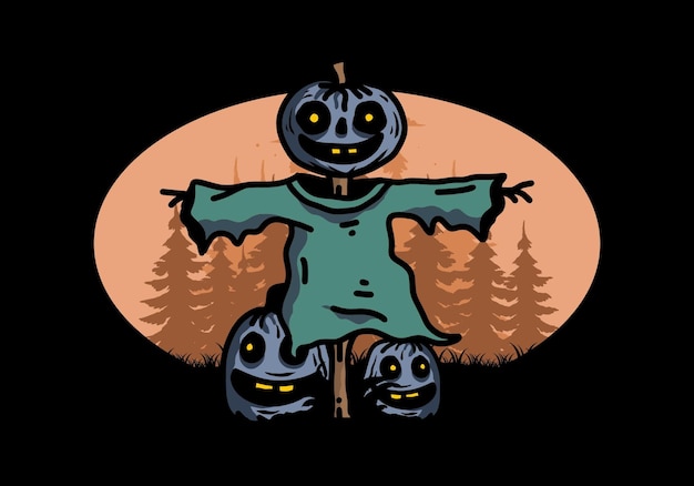 Страшный дизайн иллюстрации тыквы хэллоуина