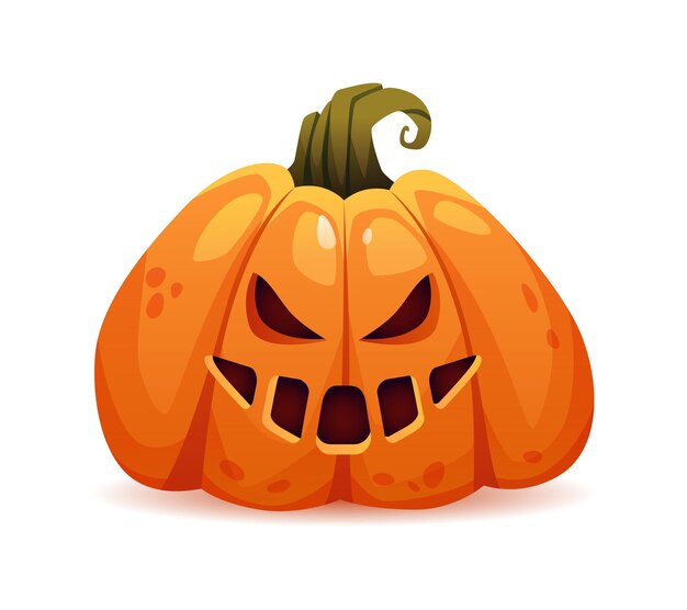 Scary halloween pumpkin with evil facial expression and bad emotions grinning and laughing face of