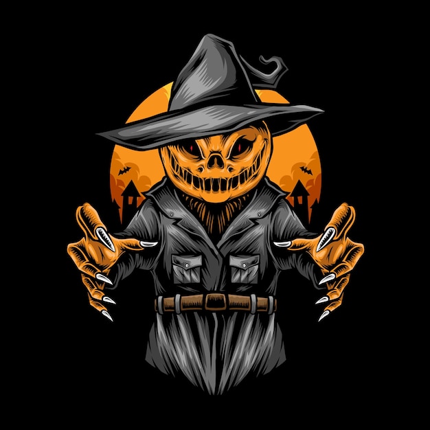 Scary halloween scarecrow  illustration