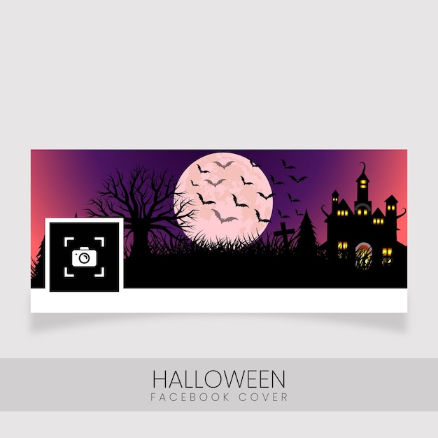 Страшно счастливая ночная луна Хэллоуина с деревом злой шаблон обложки Facebook 42