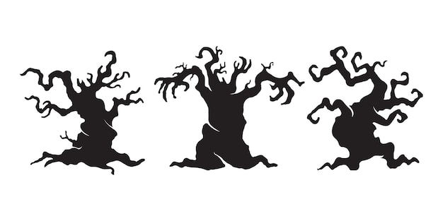 Страшное дерево с привидениями. хэллоуин призрак дерево силуэт вектор.