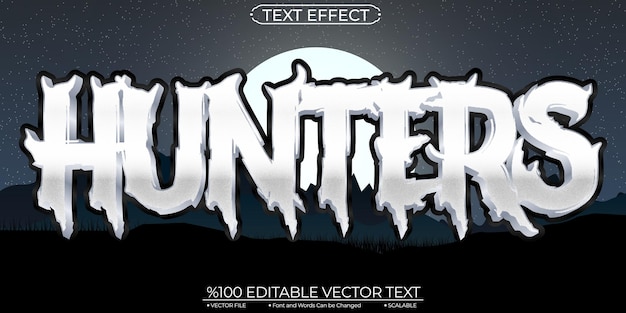 Vector scary and horror text silver shiny hunters editable and scalable template vector text effect