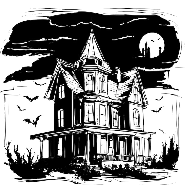 Scary house silhouette sketch mystiek huis met monsters en geesten voor halloween griezelig huis