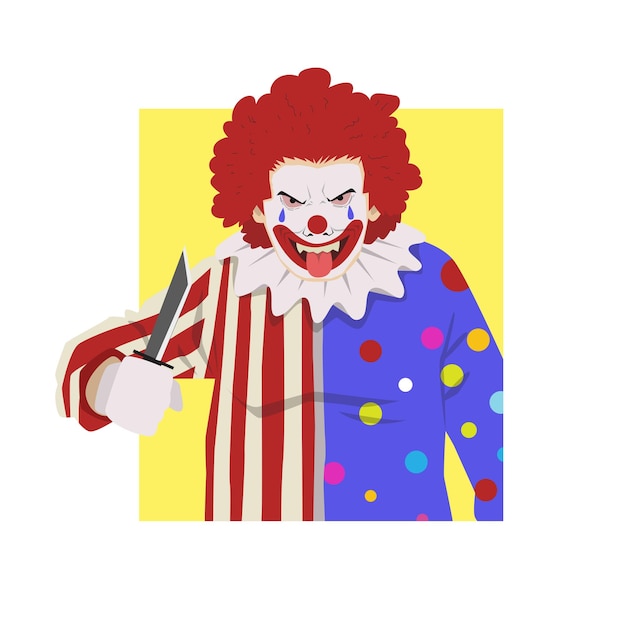 Vector scary killer clown holding a knife illustration