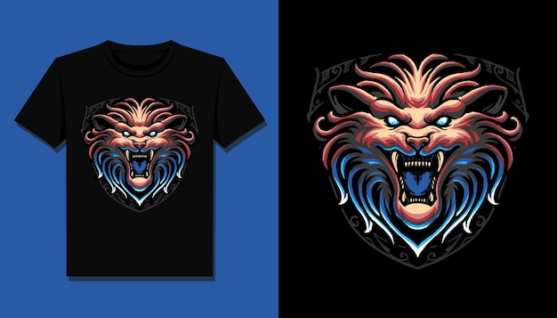 Scary lion head for t shirt design