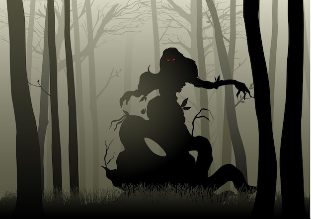 Scary monster in dark woods