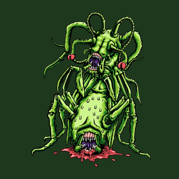 Vector scary monster grasshopper illustration