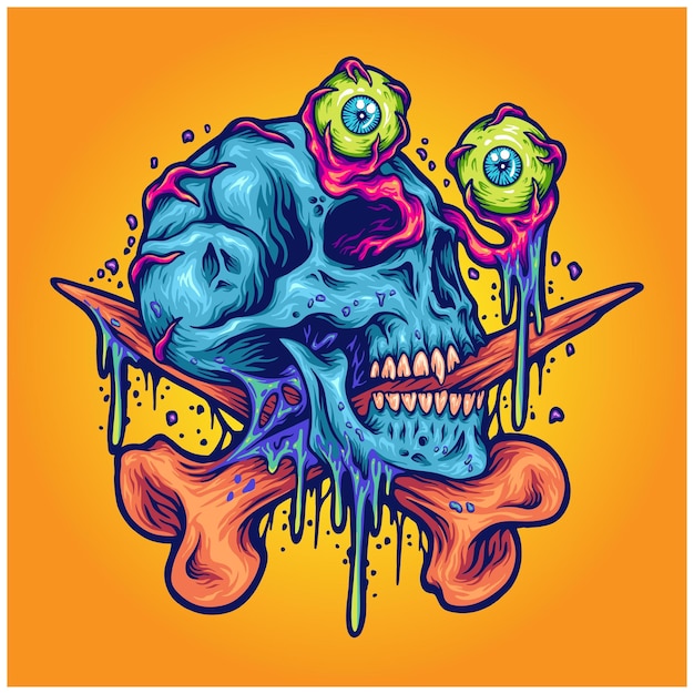 Scary monster skull eyeballs illustration