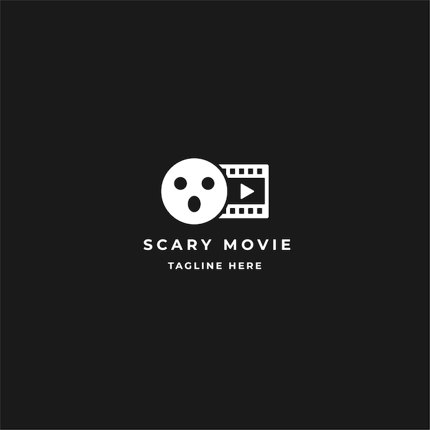Vector scary movie logo design. roll film with face mask and film strip