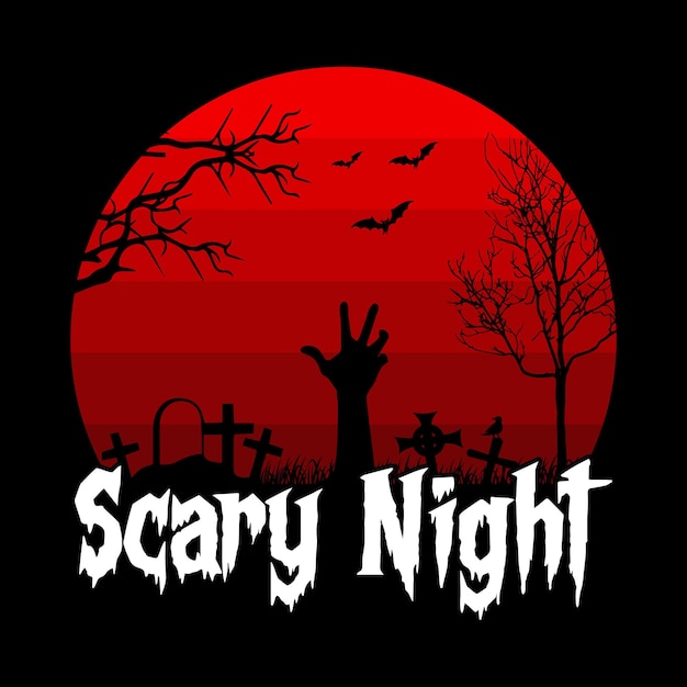 Scary Night Halloween quotes t shirt design vector graphic