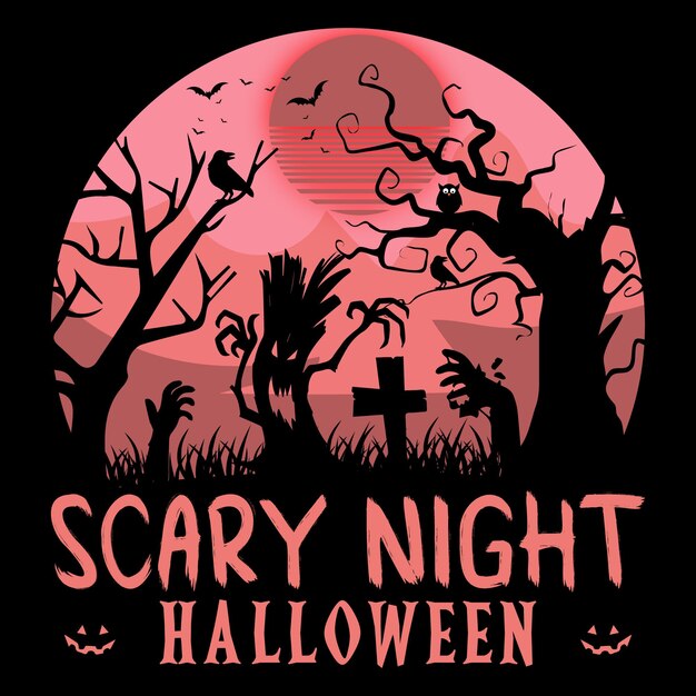 Scary Night - Halloween t-shirt ontwerp en illustratie