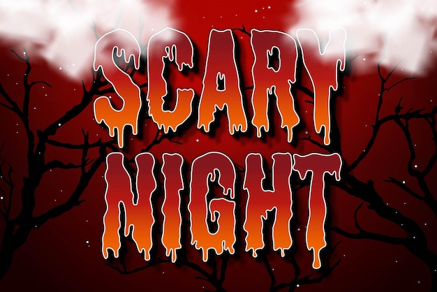 Vettore tipografia di notte spaventosa lettering sfondo del modello di halloween in stile testo modificabile effetto 3d