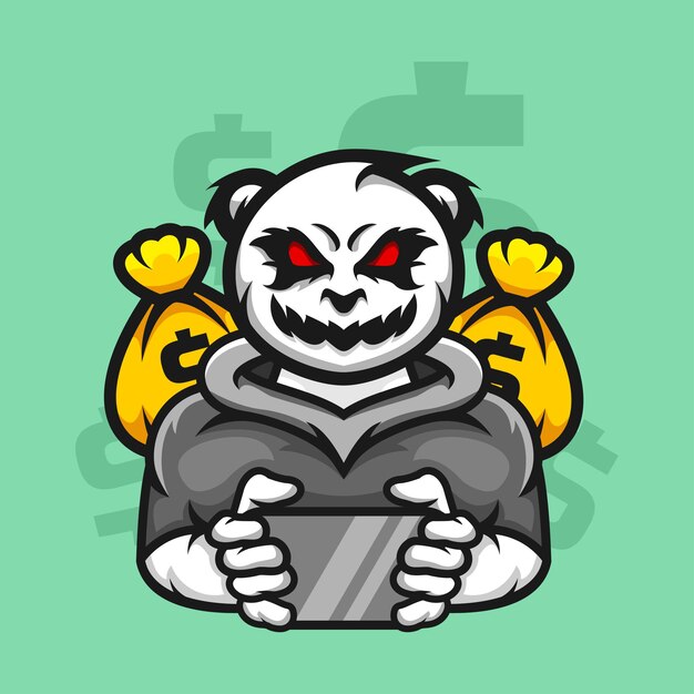Scary panda character illustration premium vector for logo gaming