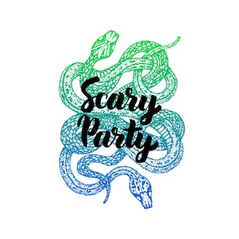 Serpenti dotwork party spaventosi. illustrazione vettoriale del concetto disegnato a mano.