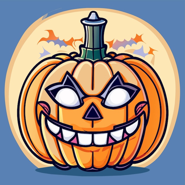 Vector scary pompoen halloween lantaarn hand getekende platte stijlvolle cartoon sticker