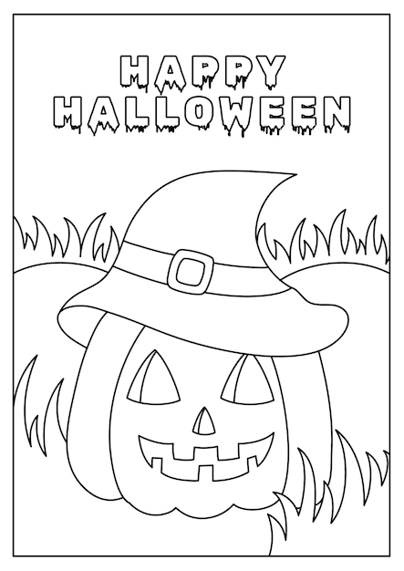 Vector scary pumpkin halloween coloring page