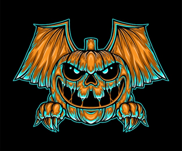 Scary pumpkin halloween illustration. premium vector