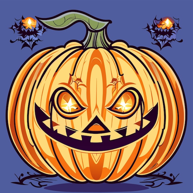 Vector scary pumpkin halloween lantern hand drawn flat stylish cartoon sticker