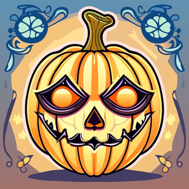 Vector scary pumpkin halloween lantern hand drawn flat stylish cartoon sticker