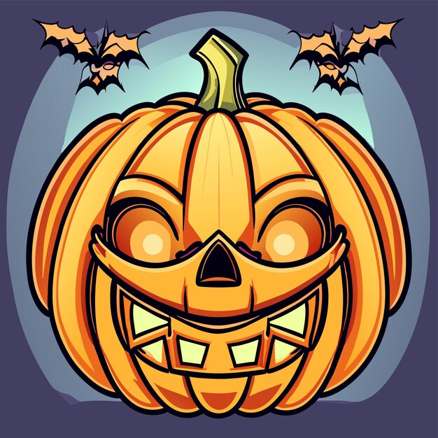 Vector scary pumpkin halloween lantern hand drawn flat stylish cartoon sticker