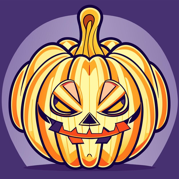 Vettore lanterna spaventosa di halloween con zucca disegnata a mano adesivo di cartone animato piatto e elegante